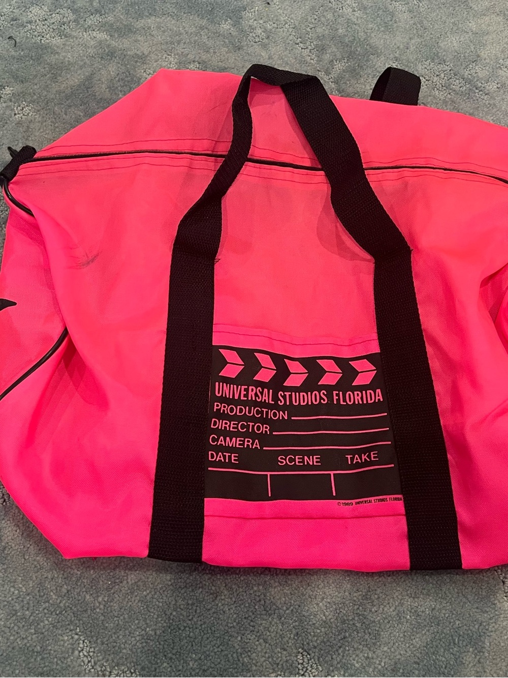 Vintage Universal Studios Florida Neon Pink Duffel Bag pocket